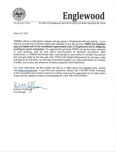 Notice Regarding PSE&G Gas Work