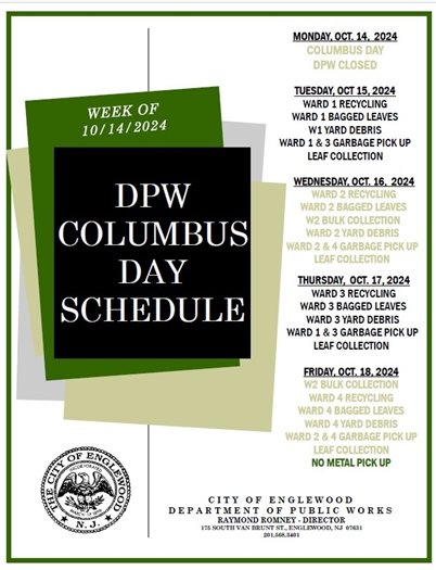 DPW Columbus Day Schedule