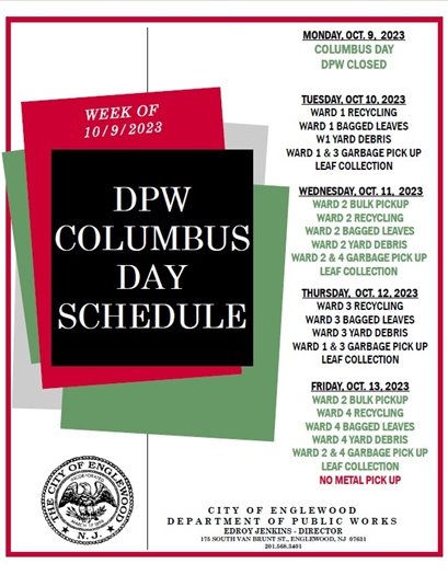 DPW Columbus Day Schedule