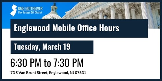 Congressman Gottheimer's Staff Available Tonight at 6:30pm at the Municipal Court