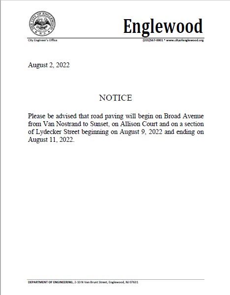 Notice - Road Paving