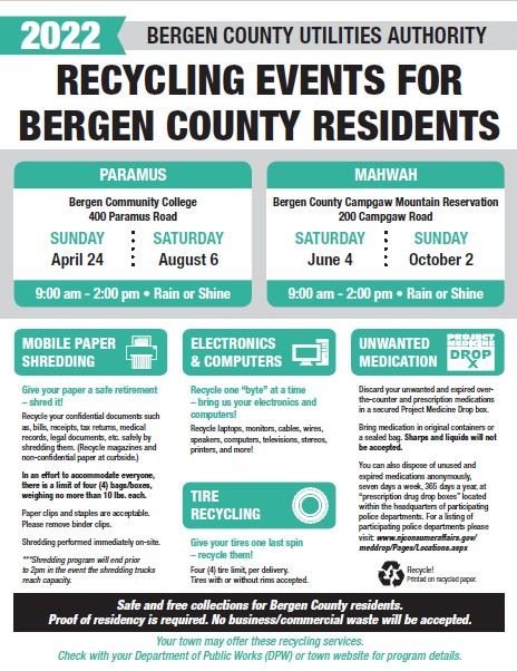 2022 Recycling Events for Bergen County Residents Pg 1