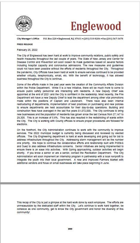 City Managers Press Release Pg2