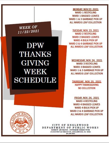 DPW Thanksgiving Week Schedule 2021