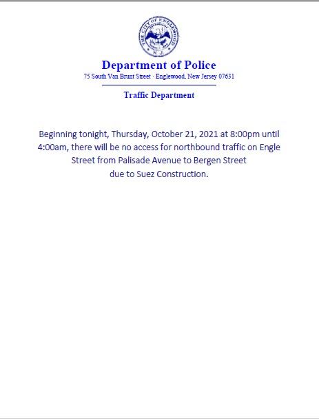 Traffi Notice - Engle Street