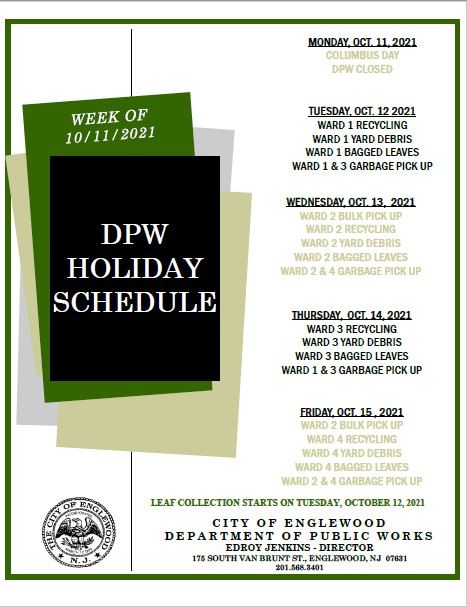 DPW Columbus Day Schedule 2021