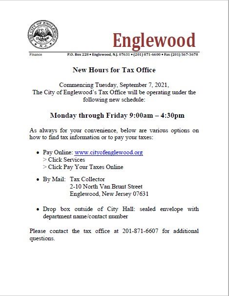 New Hours for Tax Office