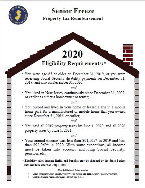 Senior Freeze Eligibility Requirements July 2021