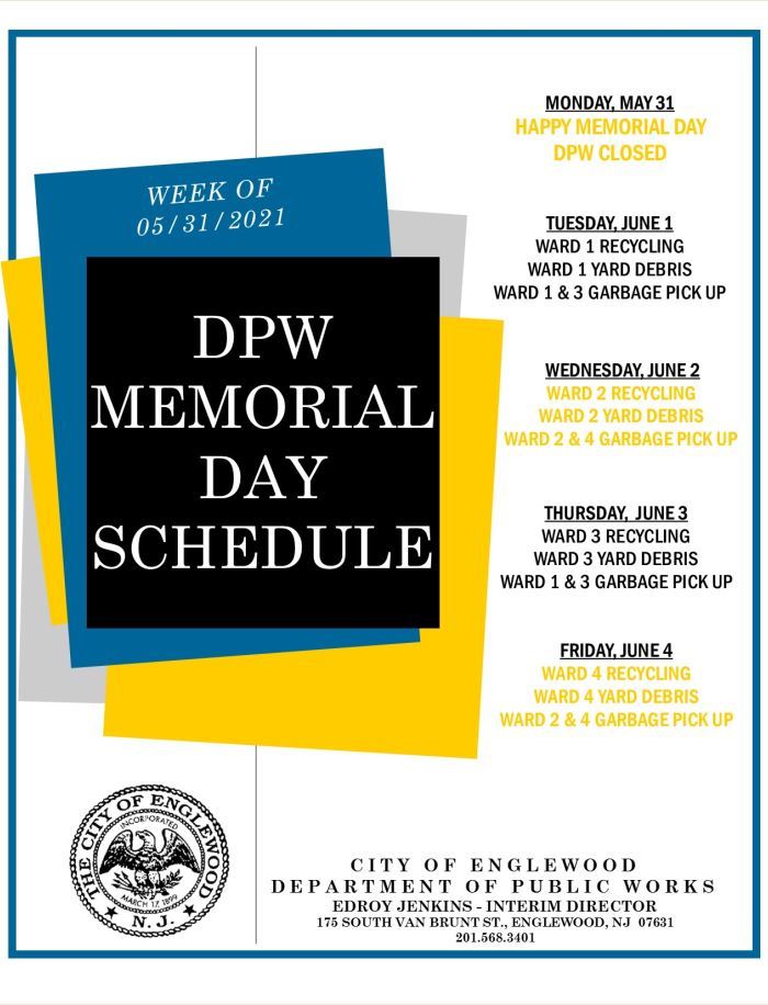 DPW Memorial Day Schedule 2021