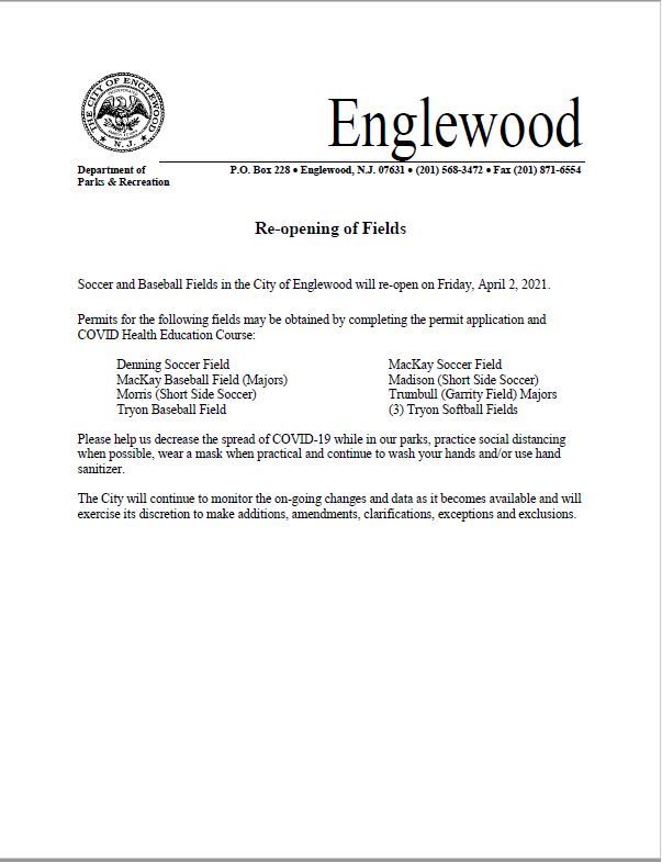 Reopening of Englewood Fields