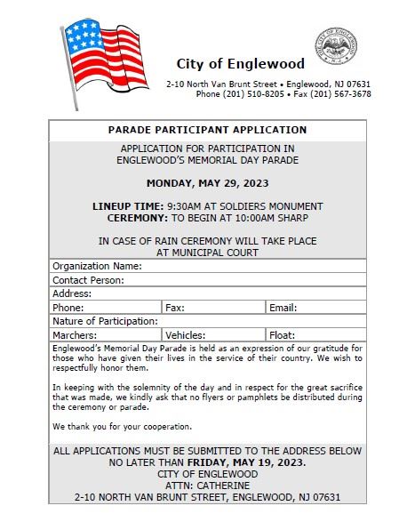 Memorial Day Parade Participant Application