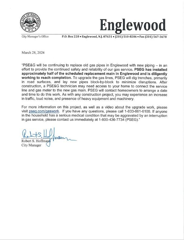 Notice Regarding PSEandG Gas Work