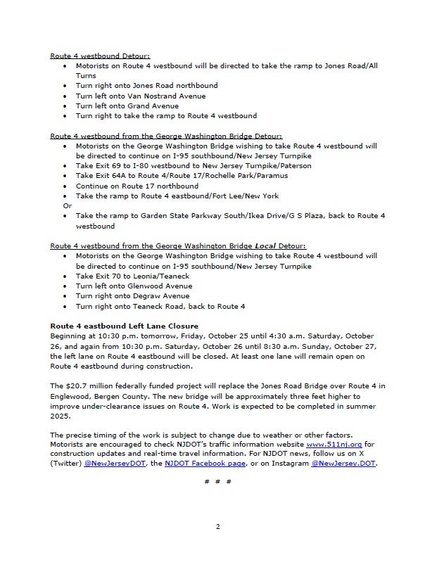 NJ DOT Traffic Advisory - October 24, 2024 Page 2