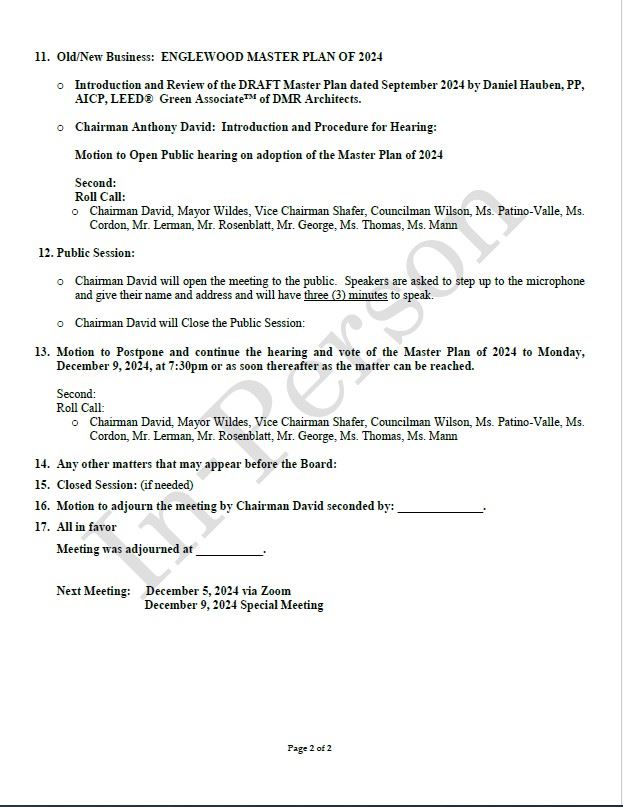 Planning Board Meeting Agenda Page 2