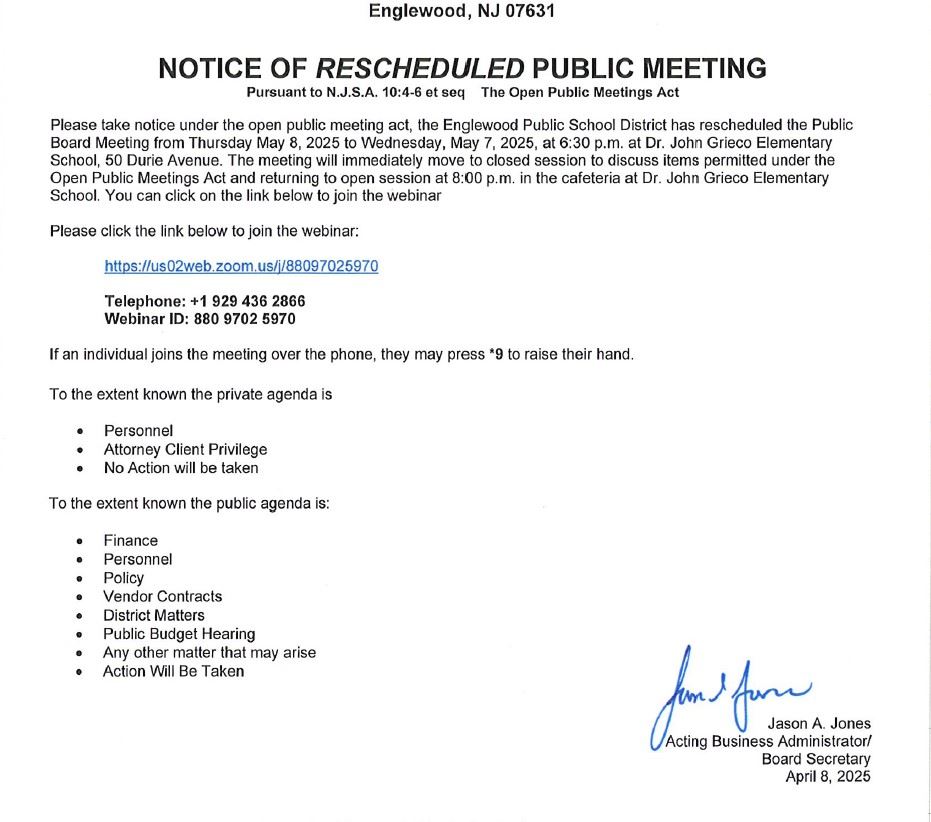 Notice of Rescheduled Public Meeting - May 7th 2025