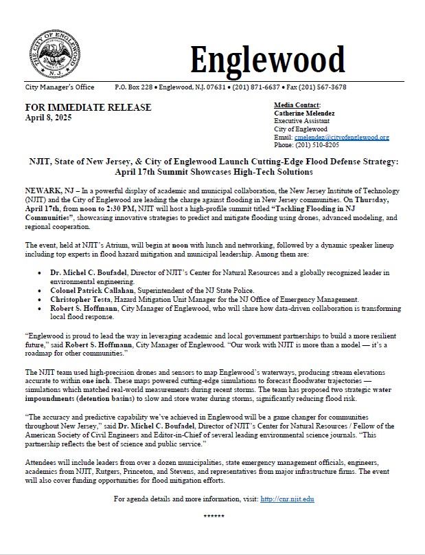 Press Release - NJIT, State of New Jersey and COE Launch Cutting-Edge Flood Defense Strategy