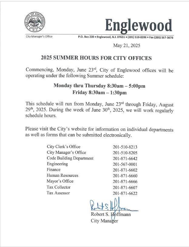2025 Summer Hours for City Offices