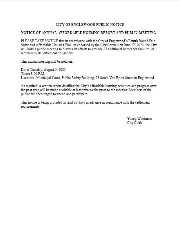 Notice of Annual Affordable Housing Report and Public Meeting