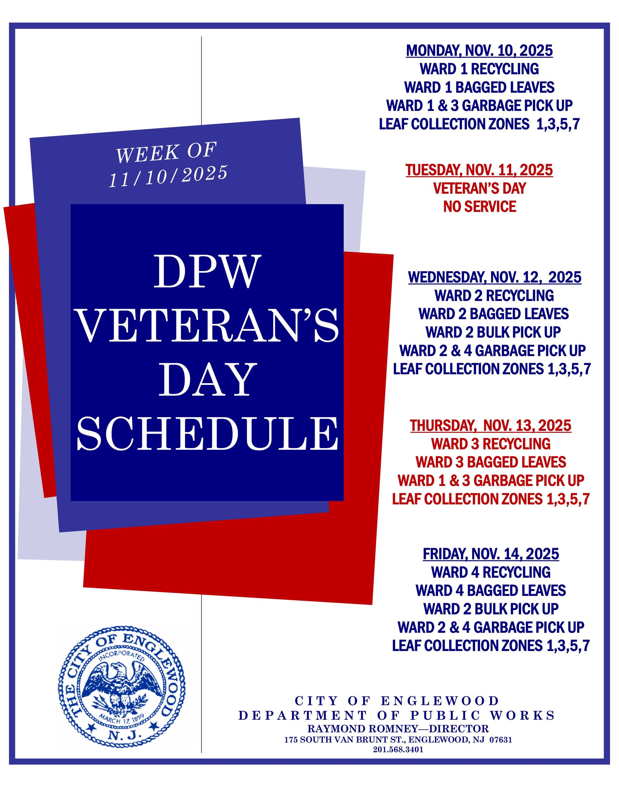 2025 VETERANS DAY DPW SCHEDULE